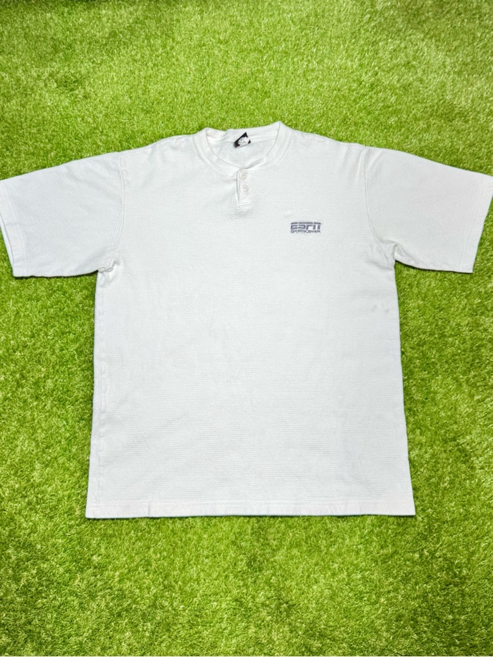 Vintage Y2K ESPN SportsCenter Embroidered Cotton Henley T-Shirt Large White